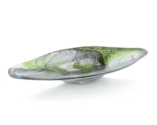 Emerald Green and Charcoal Handblown Glass Bowl