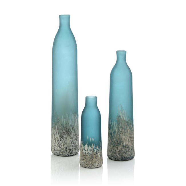 A Set of Three Matte Turquoise Glass Vases