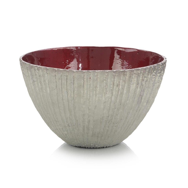 Nickel Ribbed Bowl with Red Enameling