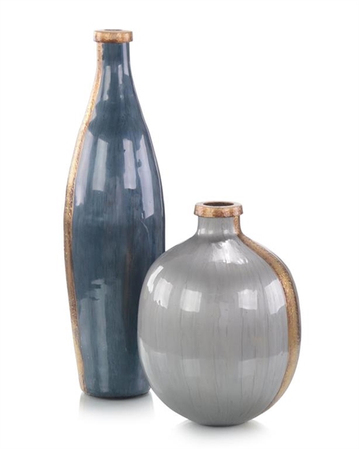 Enameled and Grey w/Gold Stripe Vase