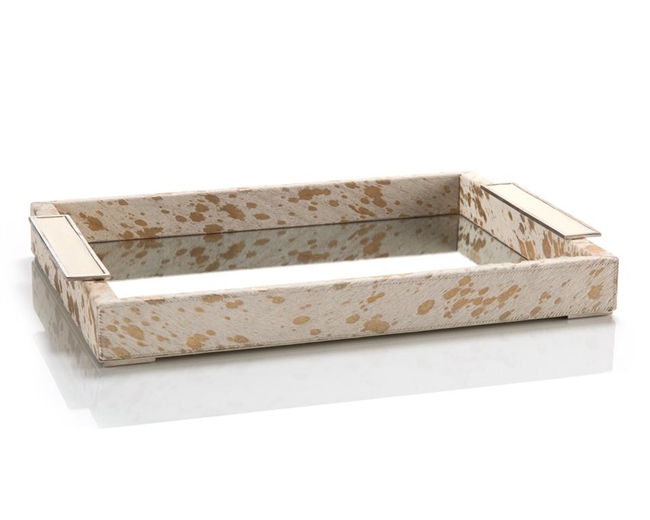 Cream and Gold Hide Mirrored Tray