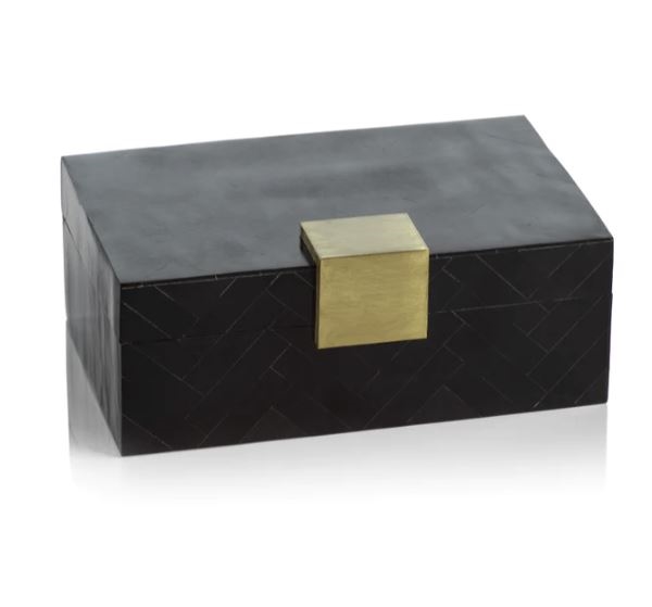 Cape Verde Black Resin  Chevron Inlaid Box with Brass Trim