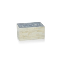 White Bone Box with Blue Herringbone Pattern on Lid - Small