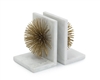 Gold Bursts on White Marble Bookends Pair