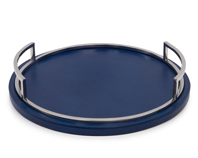 Blue Leather and Polished Nickel Tray