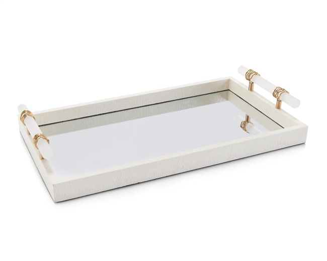 Mirrored Tray With Alabaster Handles