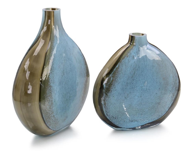 Aqua and Earth Glass Vases Large