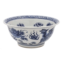 Blue and White Dragon Phoenix Bowl