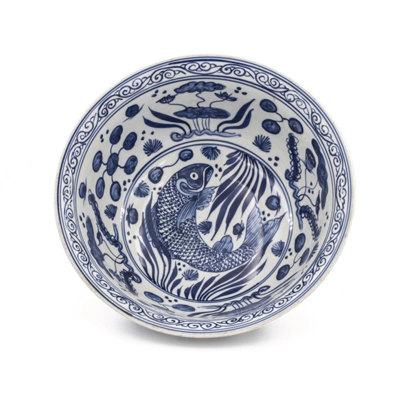 Blue and White Fish Lotus Bowl