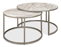 Set of 2 Marble Top Round Nesting Tables