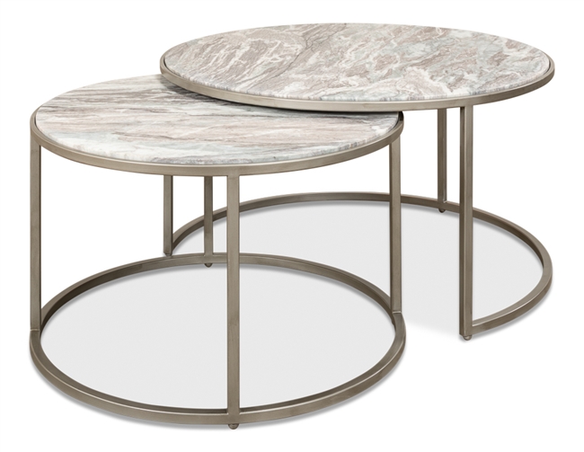 Set of 2 Marble Top Round Nesting Tables