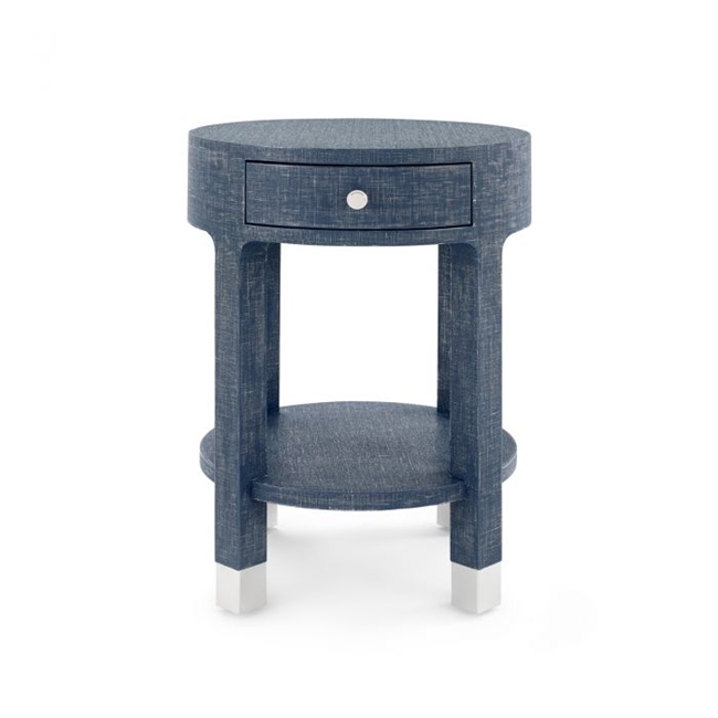 Dakota 1-Drawer Round Side Table, Washed Blue Steel