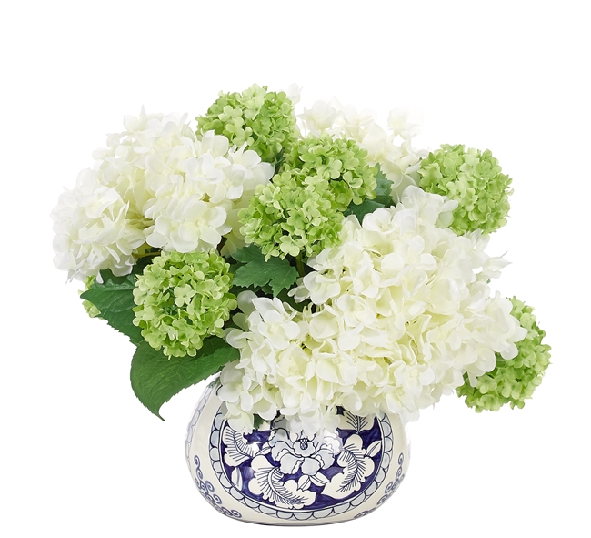â€‹Hydrangea Snowball, White Green, Ceramic Vase
