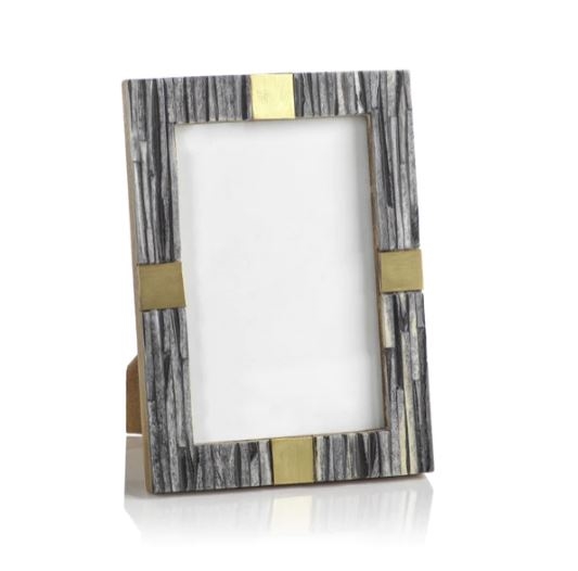 Ribbed Gray Bone Photo Frame with Brass Accent  - 4x6