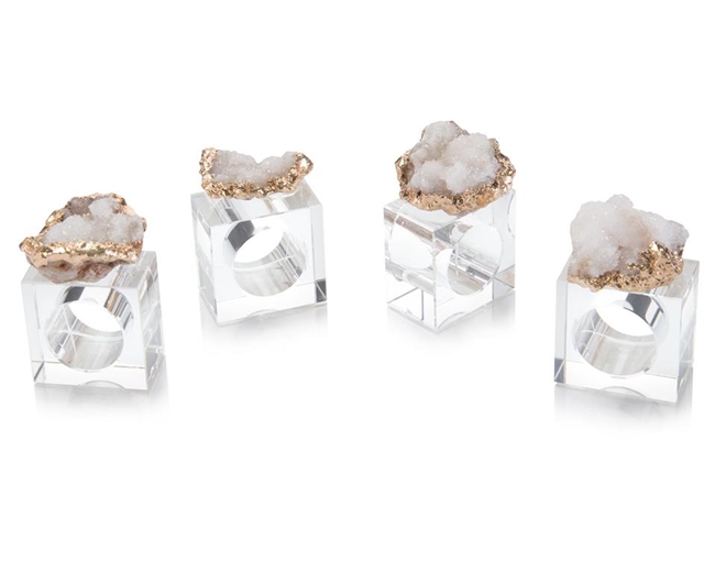 Set of 4 White and Gold Geode Napkin Rings