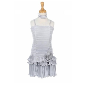Silver Pleated Special Occasion Dress