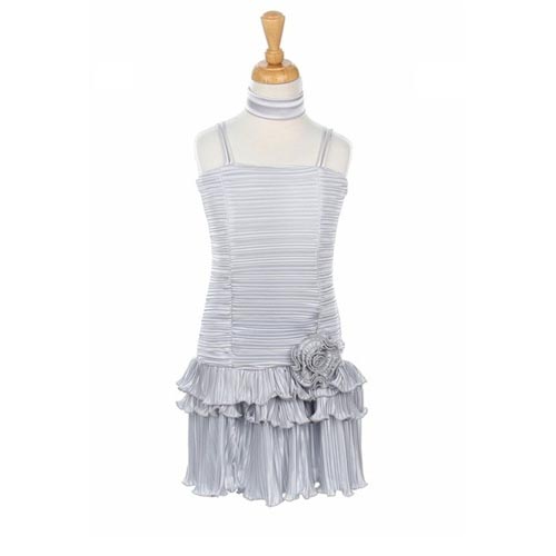 Silver Pleated Special Occasion Dress