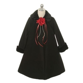 Evelyn - Girls Black Fleece Coat