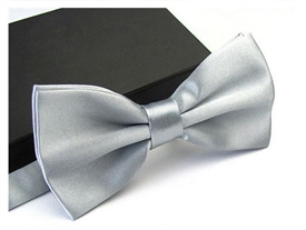 Boys Silky Satin Bowtie - LT GRAY/SILVER