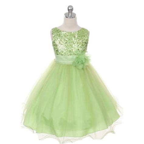 Marva - Girls Sequined Lime Dress