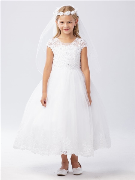 Illusion Top Dress White First Communion Dress