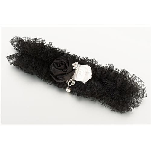 Black Tulle Jeweled Garter