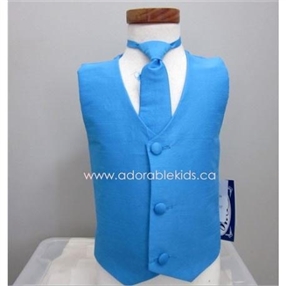 Poly Silk Vest & Necktie Set - Aqua