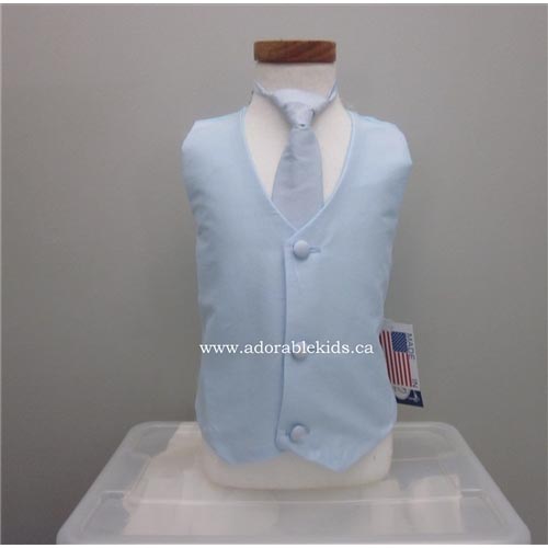 Poly Silk Vest & Necktie Set - Pale Blue