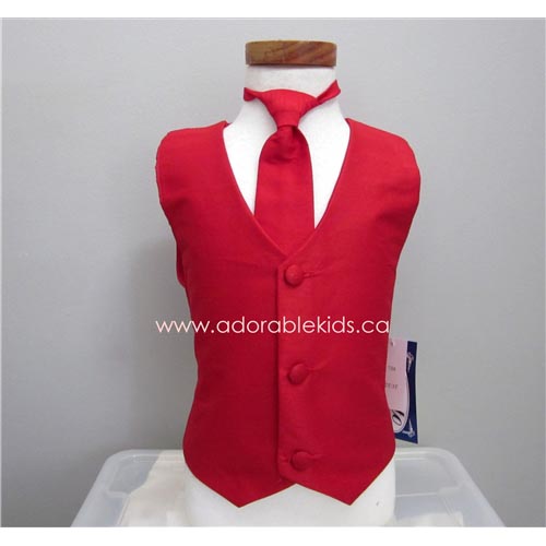 Poly Silk Vest & Necktie Set - Red