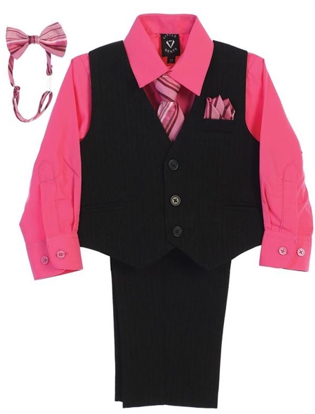 Lucas Boys 4pc Pin-Striped Vest Set- FUCHSIA