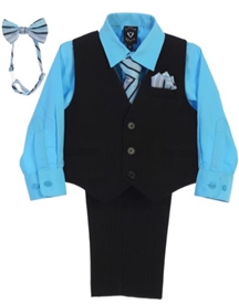 Lucas Boys 4pc Pin-Striped Vest Set: Aqua
