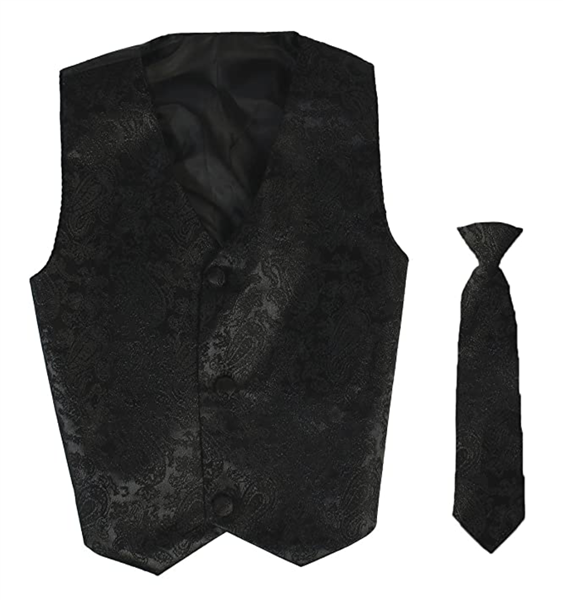 Paisley Vest & Necktie Set - BLACK -