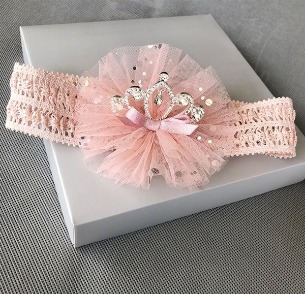Elastic Tulle and Lace Baby Headband with Tiara