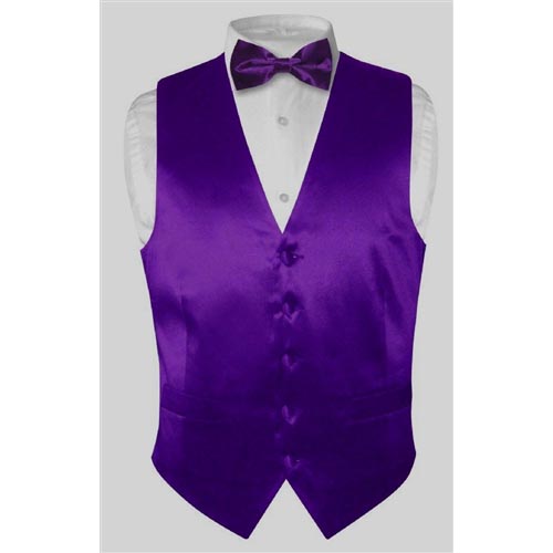 Satin Vest, Bowtie, Hanky, Bow tie - Purple