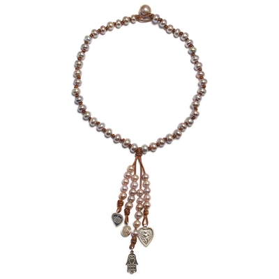 Fine Pearls and Leather Jewelry by Designer Wendy Mignot Spirit Charm Necklace, Limited Edition