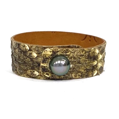 Lafayette  Tahitian Pearl and Snake Skin Cuff Bracelet 6 by Wendy Mignot