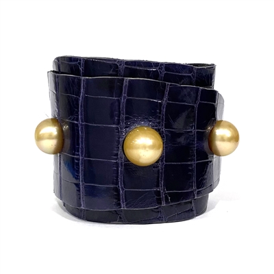 Lafayette Tahitian Pearl and Alligator Hide Cuff Bracelet 1 by Wendy Mignot