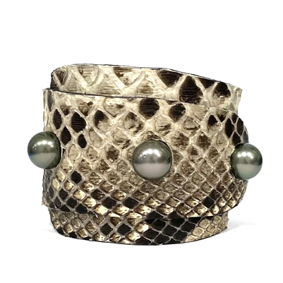 Wendy Mignotâ€™s Lafayette Tahitian Pearl and Snakeskin Cuff Bracelet