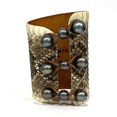 New OrleansTahitian Pearl and Snake Skin Cuff Bracelet by Wendy Mignot