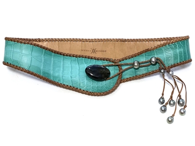The Sydney Snakeskin Belt With labradorite Cabochon and Tahitian Pearls