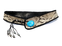 Wendy Mignot Snakeskin Belt With Turquoise and Tahitian Pearls and Leather - "The Queenstown"