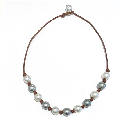 Platinum Tahitian and South Sea White Pearls Sunbeam Necklace