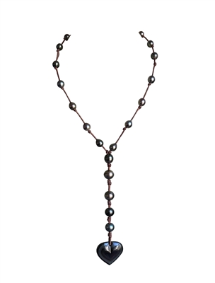 Tahitian Pearl and Leather Necklace