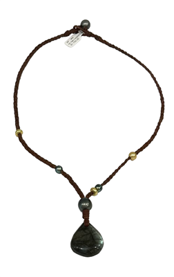 Labradorite and Tahitian Pearl and Leather Braided Necklace with 22k Accents - Cadence Style