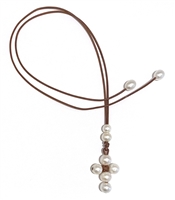 Wendy Mignot Freshwater Pearl and Leather Cross Necklace White Slider