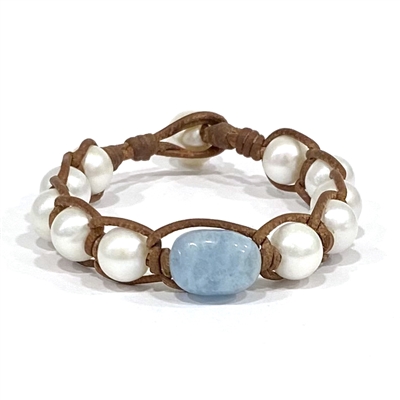 The Mover and Shaker Freshwater Pearl and Leather Bracelet by Wendy Mignot
