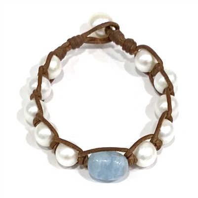 The Mover and Shaker Freshwater Pearl and Leather Bracelet by Wendy Mignot