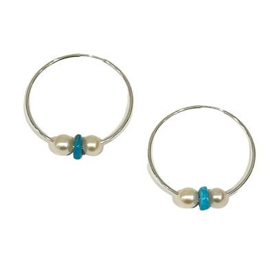 photo of Wendy Mignot Silver Three Pearl Hoop Earrings - White, TQ, White