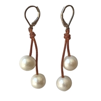 photo of Wendy Mignot Cherries Freshwater Pearl and Leather Earrings White