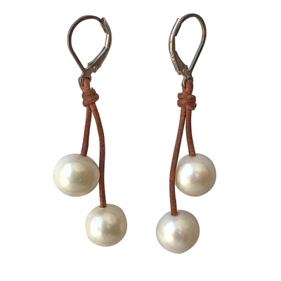 photo of Wendy Mignot Cherries Freshwater Pearl and Leather Earrings White